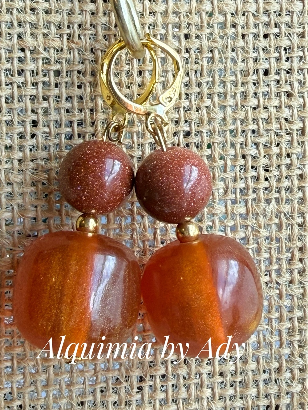Sunstone/ Goldstone ULTRA BIG + Gold statement earrings